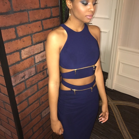 Navy Blue Faviana Prom Dress (Worn Once) - Picture 3 of 4